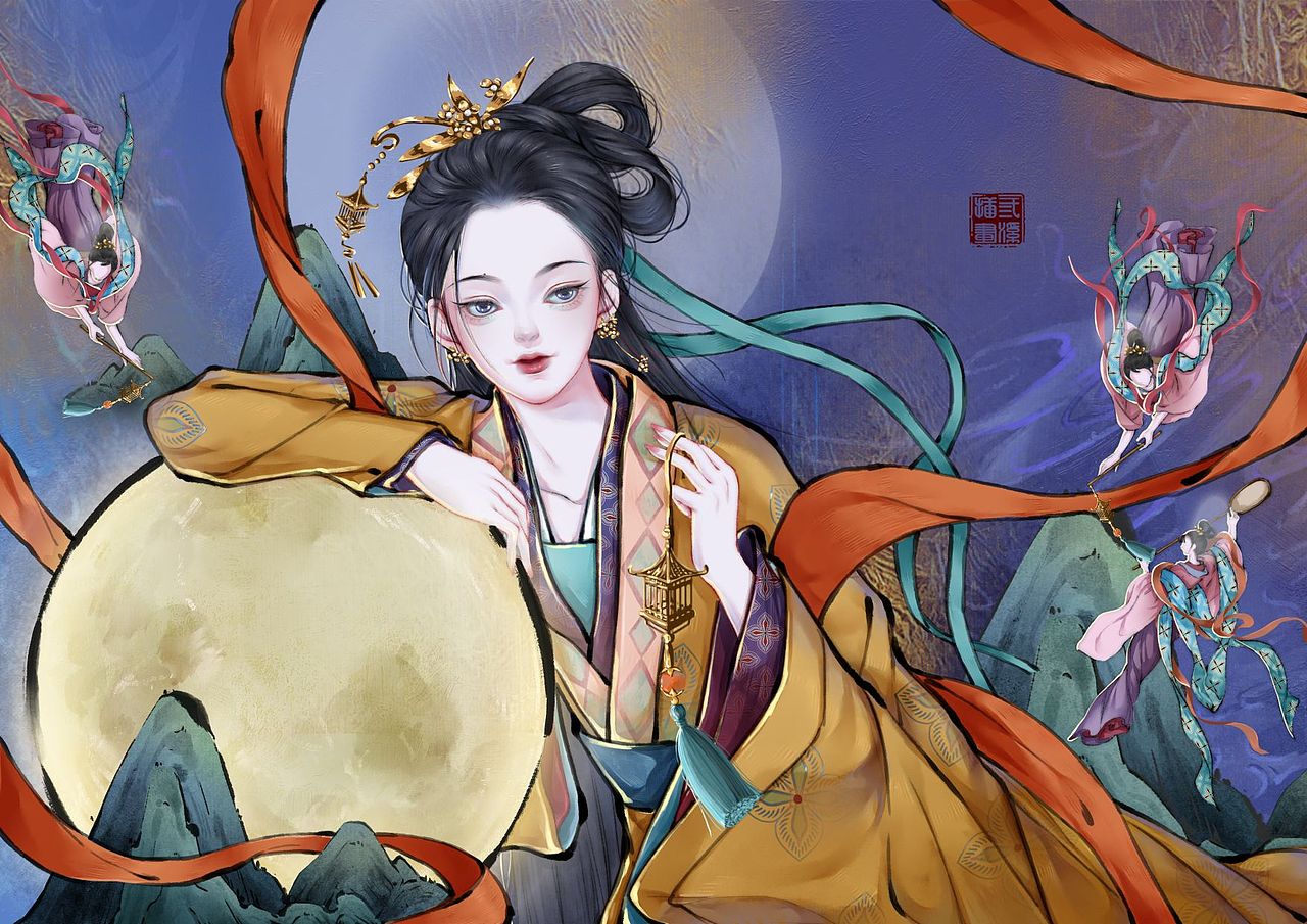 秋风挽月（图ZMzU1NDE5ODQ4） - 商业插画 - 站酷设计师三溪原创素材 - 站酷ZCOOL