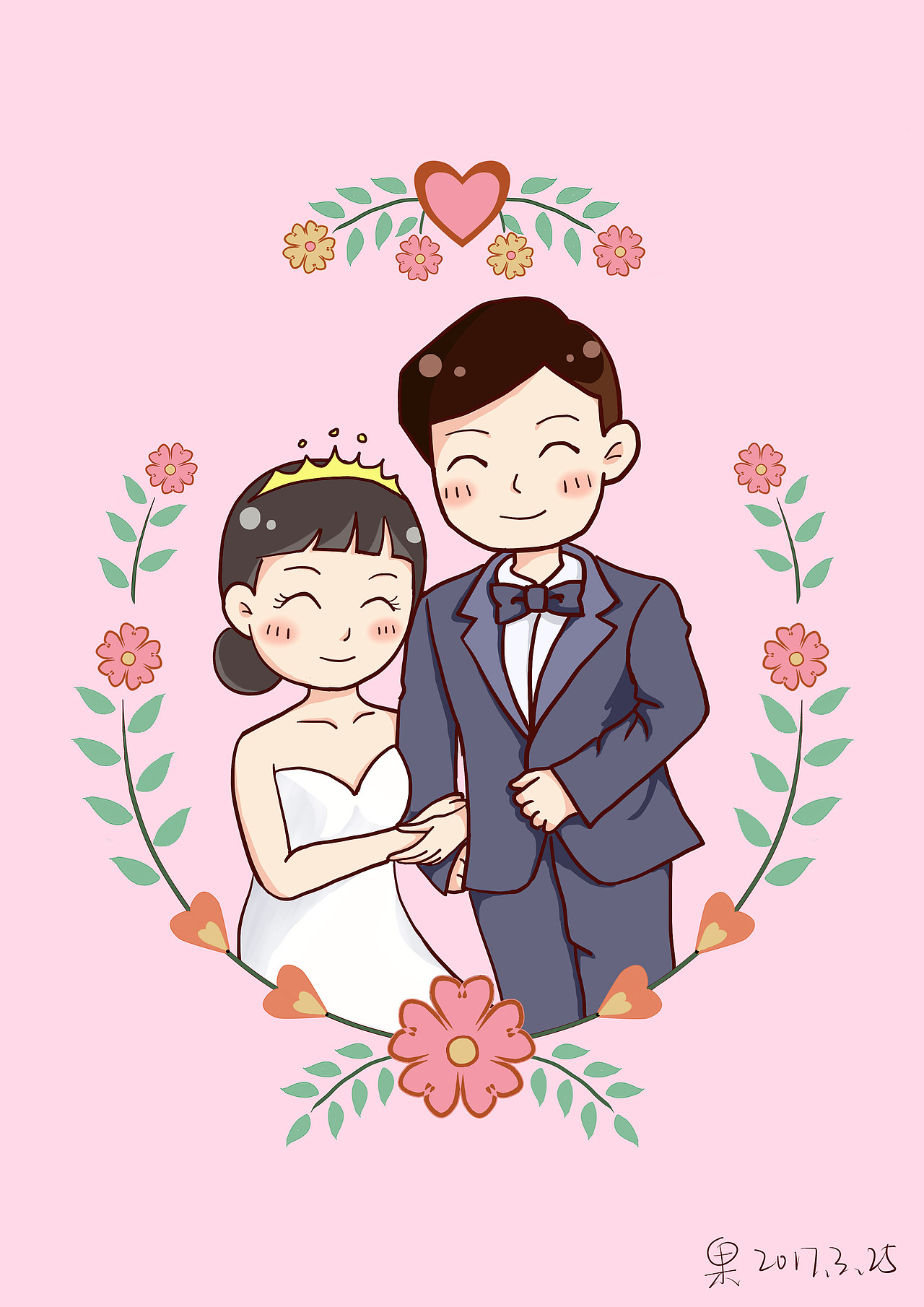 给朋友画的结婚礼物（图ZNzQ3NDM1NjQ=） - 创作习作 - 站酷设计师章小果原创素材 - 站酷ZCOOL