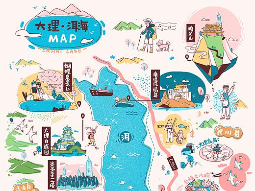 定制插画-云南大理手绘地图