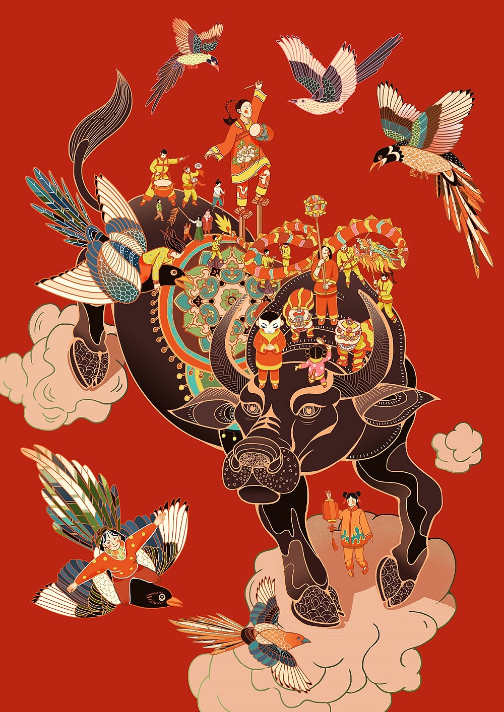 【牛迎新春】国风新年插画