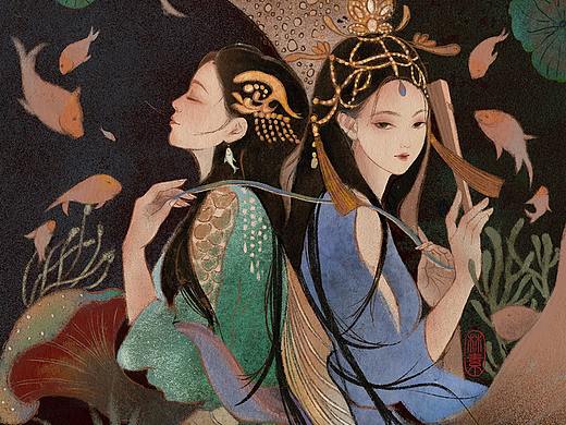 十二星座壁画风之【双鱼座】（个人主页-ZNTI4MDYzNjA=） - 创作习作 - 站酷设计师鹤之宋原创素材 - 站酷ZCOOL