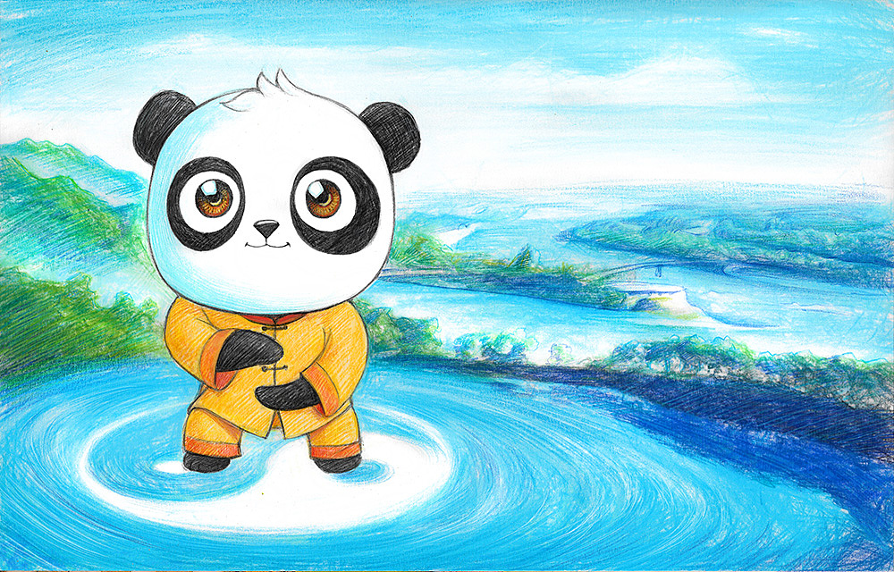 都江堰明信片画稿《太极熊猫》