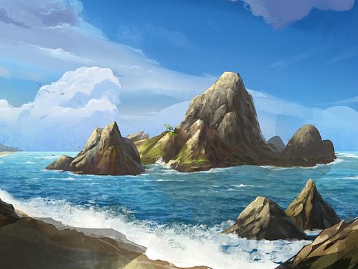 苍蓝境界海边（个人主页-ZNDUwMjU3NjQ=） - 游戏原画 - 站酷设计师侯小侯原创素材 - 站酷ZCOOL