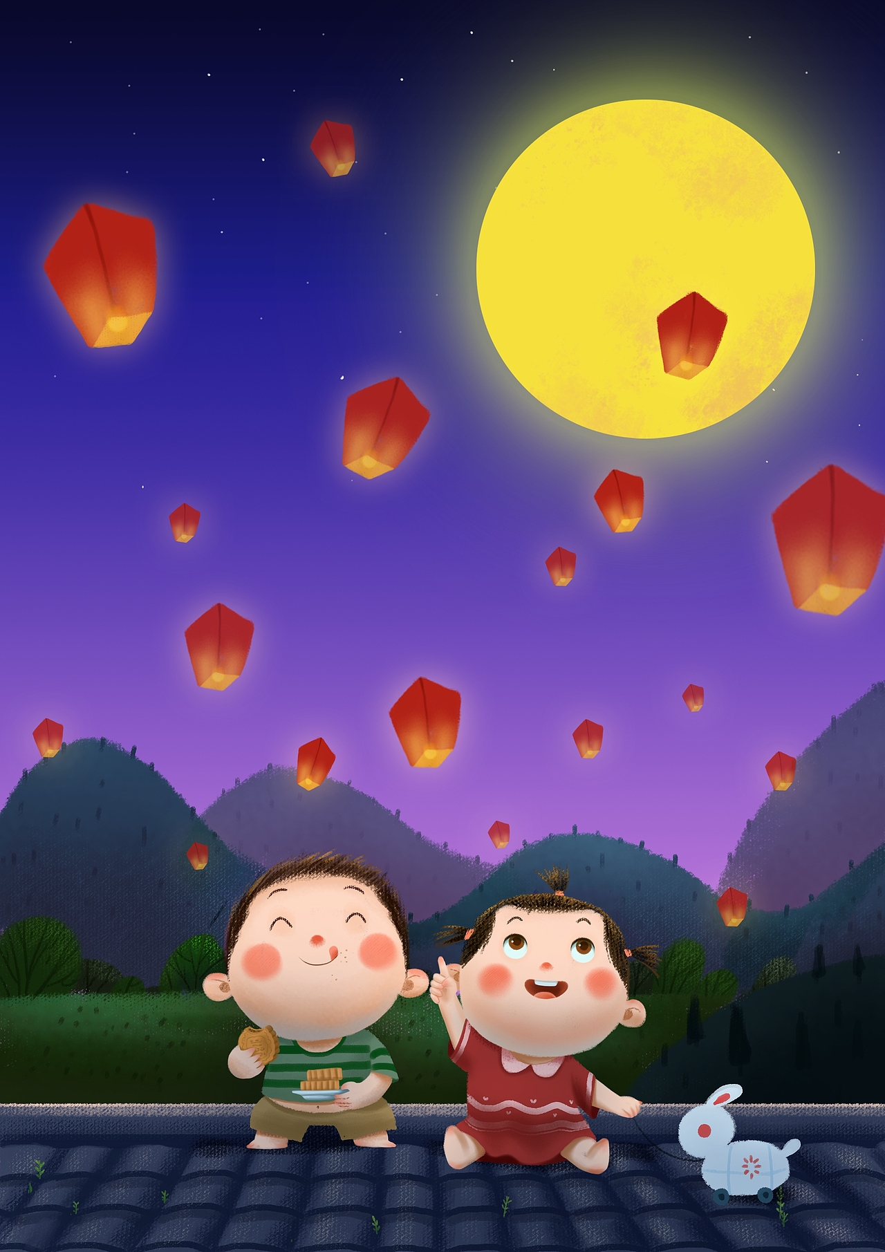 中秋节快乐～（图ZMTI4NjA4ODgw） - 儿童插画 - 站酷设计师u_one原创素材 - 站酷ZCOOL
