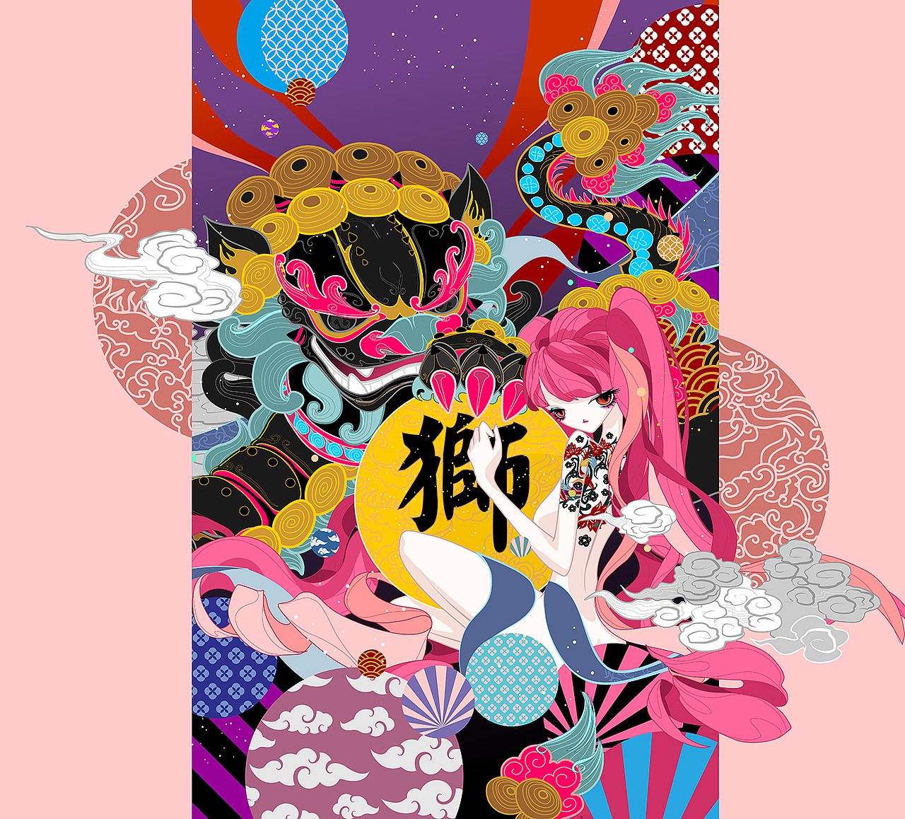 中国娘之北狮图（图ZMTQzMDI3MjY0） - 商业插画 - 站酷设计师画画的欢叔原创素材 - 站酷ZCOOL