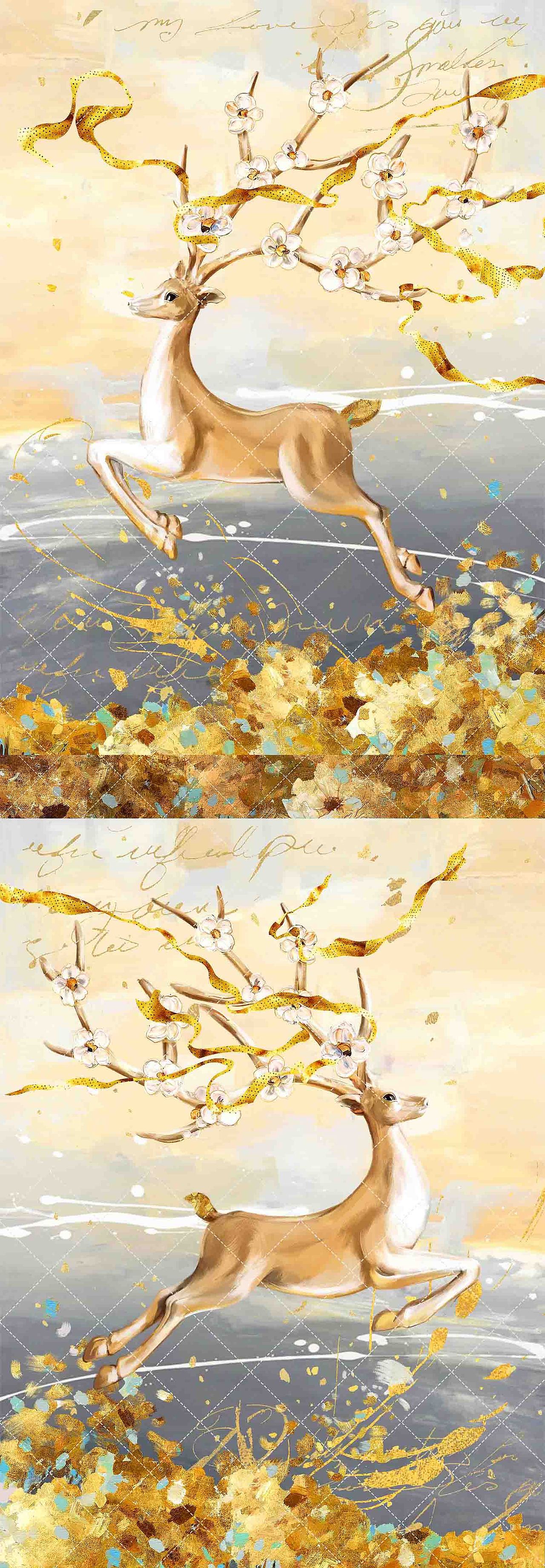 鹿装饰画（图ZMTE1Nzg0ODM2） - 艺术插画 - 站酷设计师墙角呆瓜原创素材 - 站酷ZCOOL