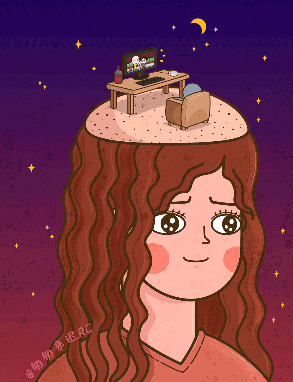 扁平插画·脱发的困扰