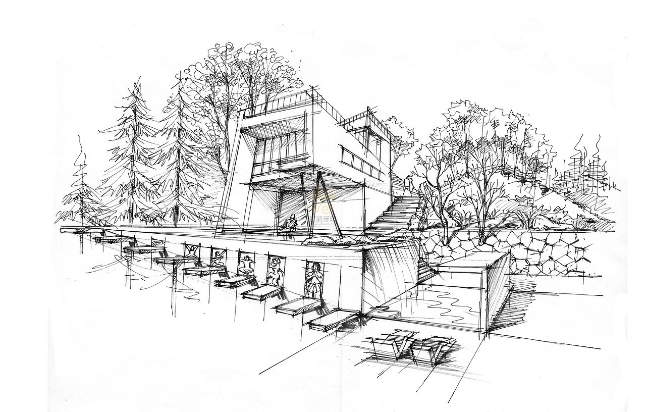 25例环艺建筑景观手绘透视线稿图