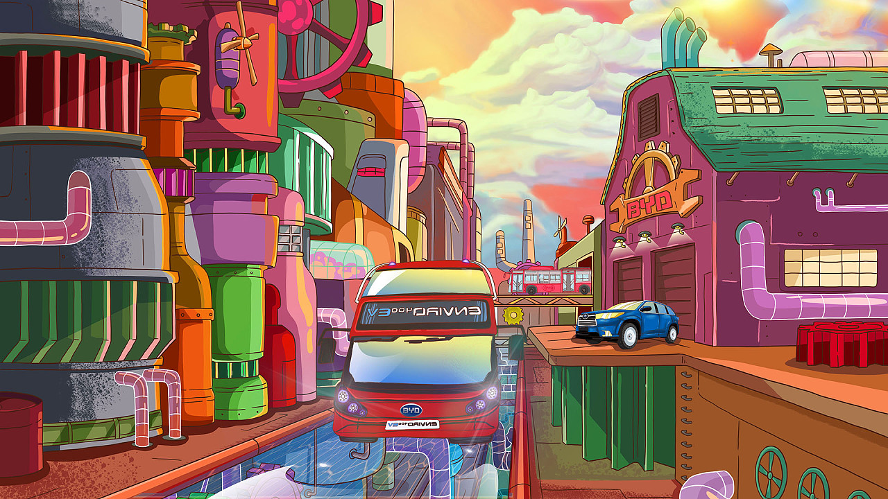 比亚迪插画---新能源世界