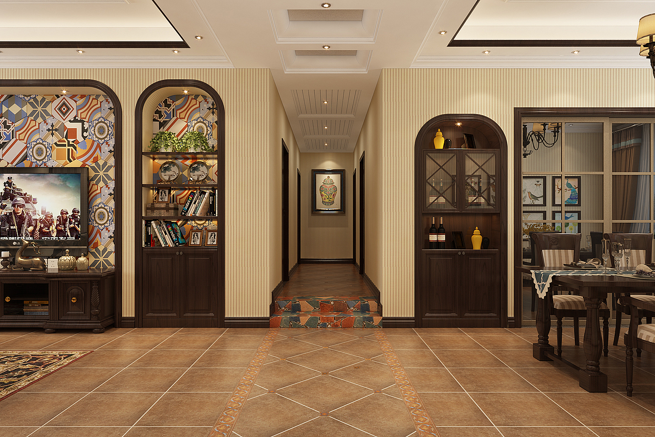 1992效果图-家装美式客餐厅