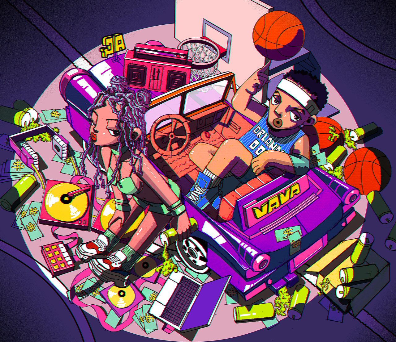 为vava单曲《ganbei》绘制的专辑封面|插画|新锐潮流插画|宇航员jade