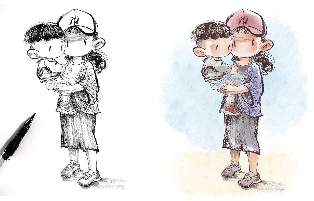 毛笔手绘ps淡彩