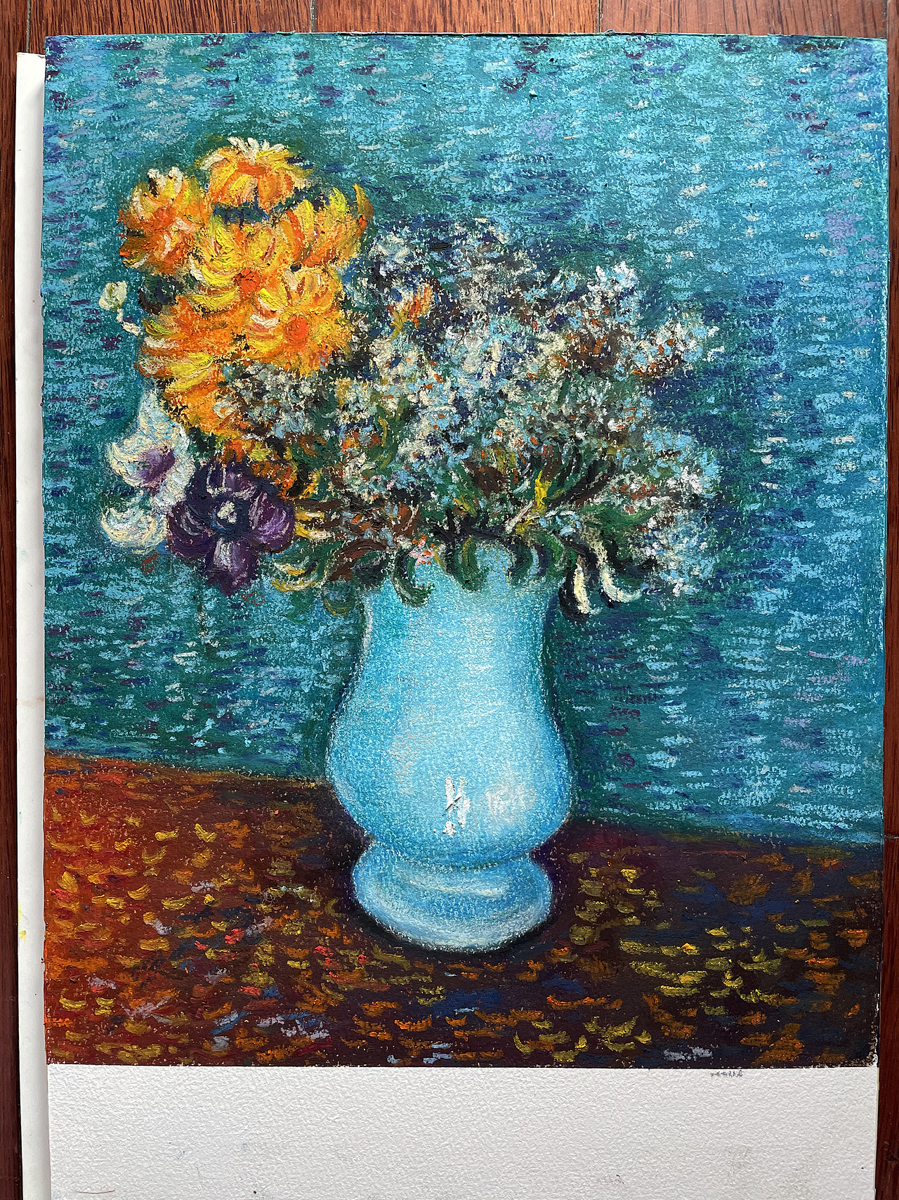 油畫棒臨摹梵高藍(lán)色花瓶里的花束（圖ZMjM5MjExOTc2） - 繪畫 - 站酷設(shè)計師慕漁藝術(shù)原創(chuàng)素材 - 站酷ZCOOL