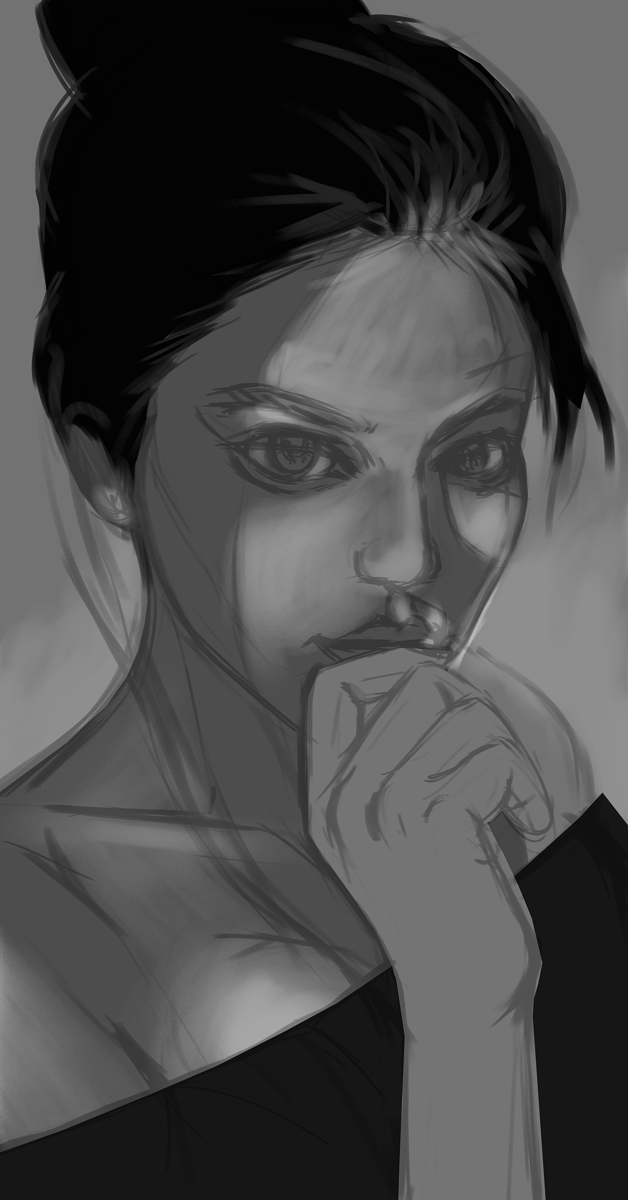 女孩黑白肖像画