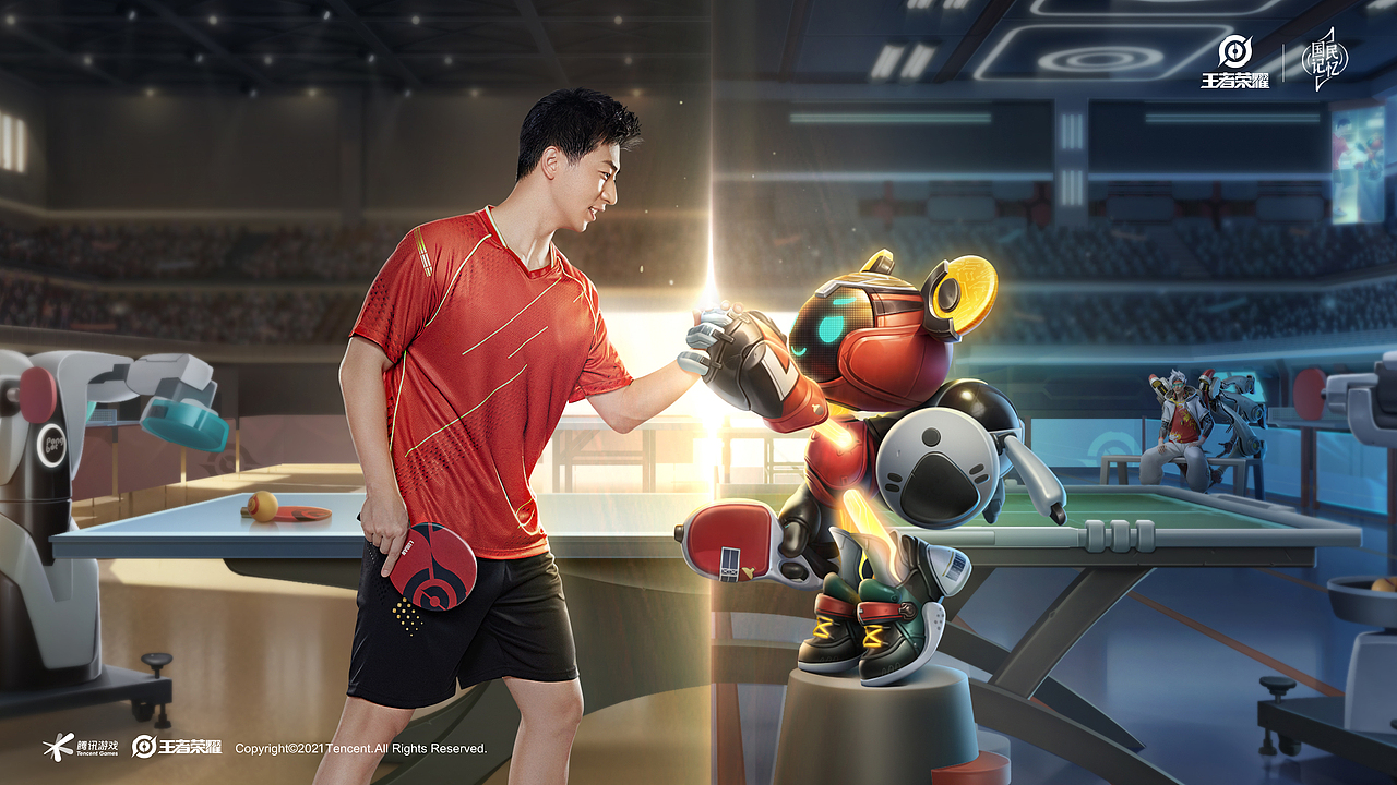 王者荣耀鲁班父子乒乓球主题皮肤海报