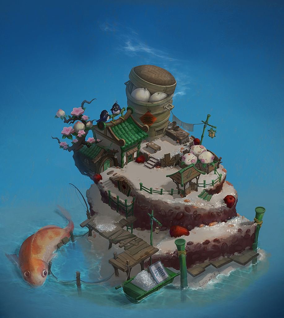 q版中国风单体建筑白天