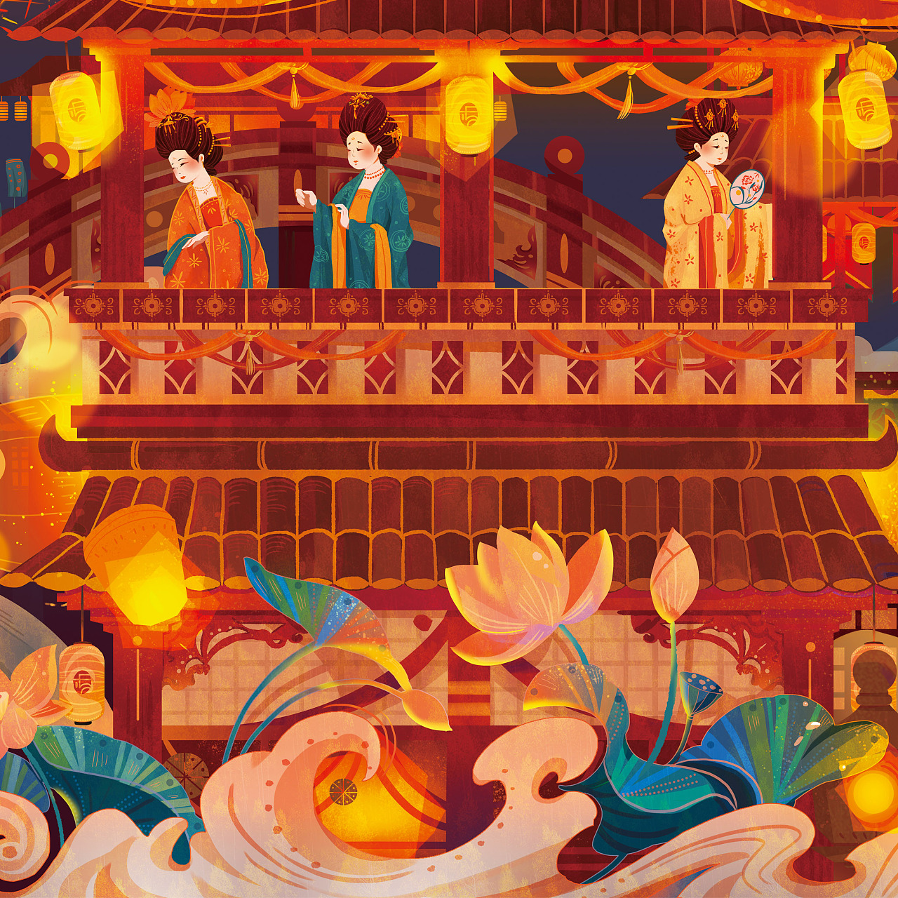 2月的作品解封了,以唐代盛世作为背景,仕女们丰富多彩的夜生活进行