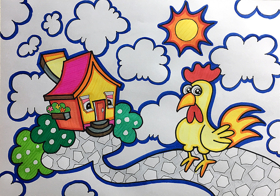 水彩笔儿童画早晨