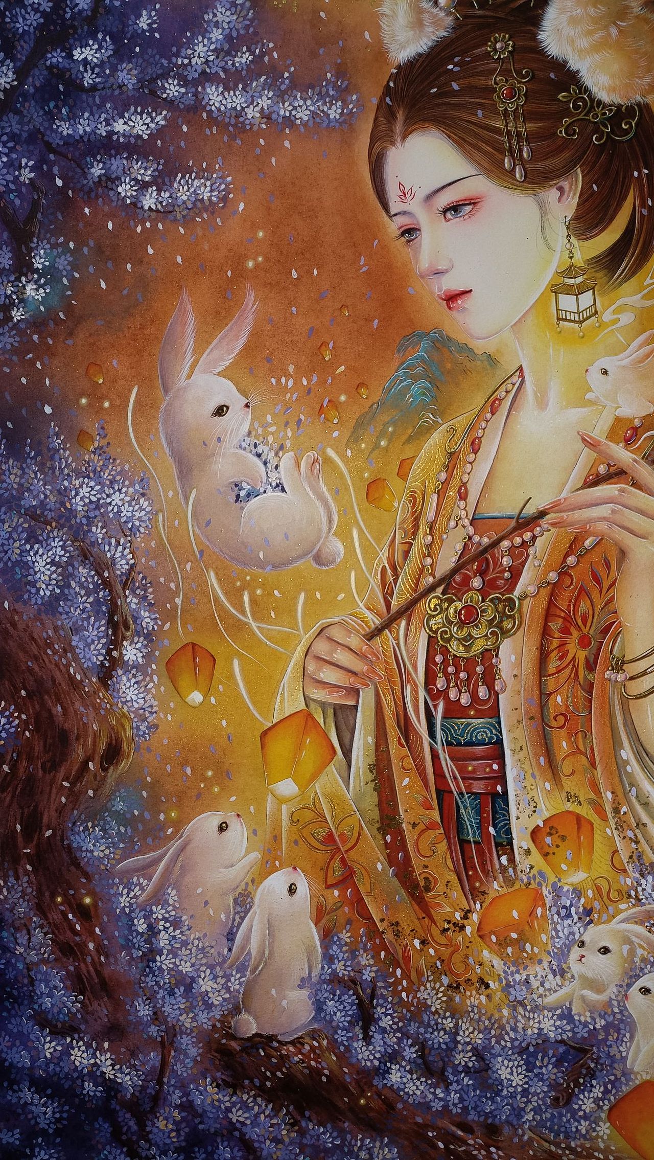 古风手绘水彩——兔仙