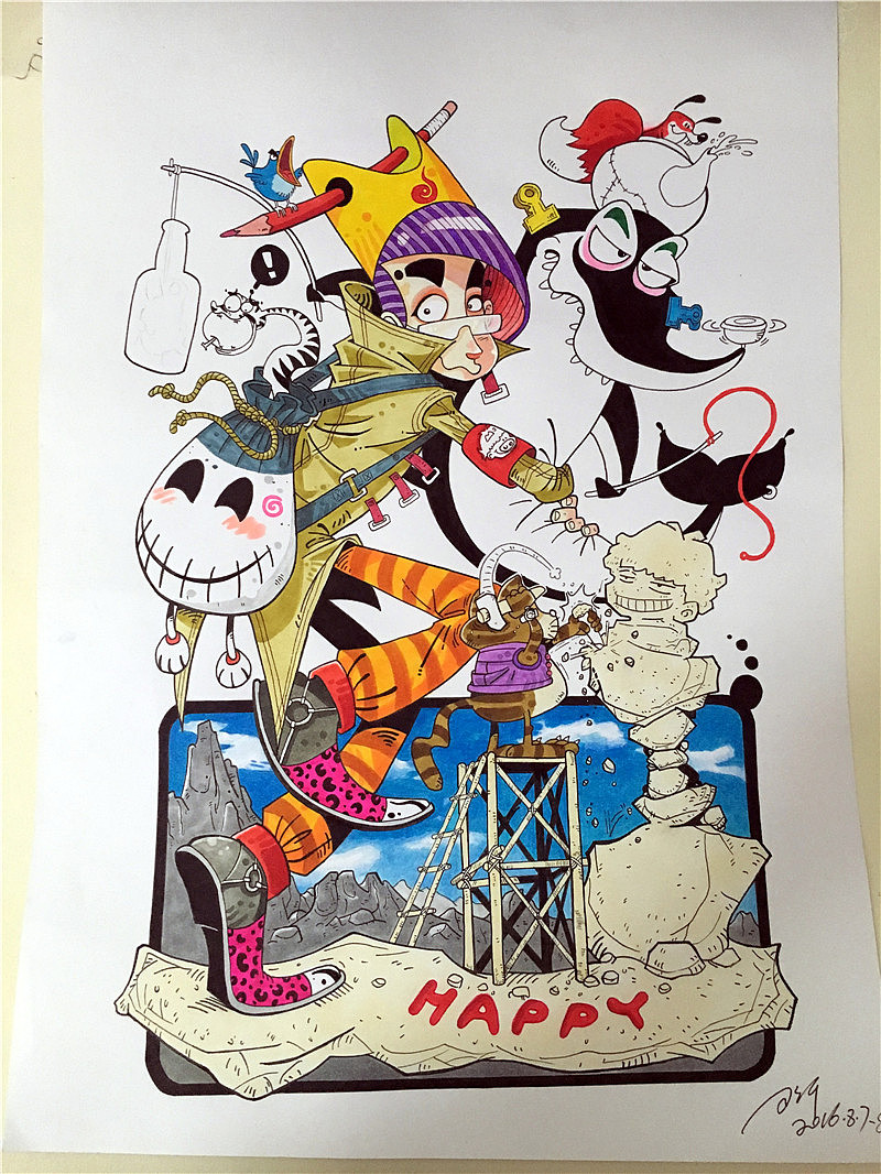 马克笔单幅漫画阿衰