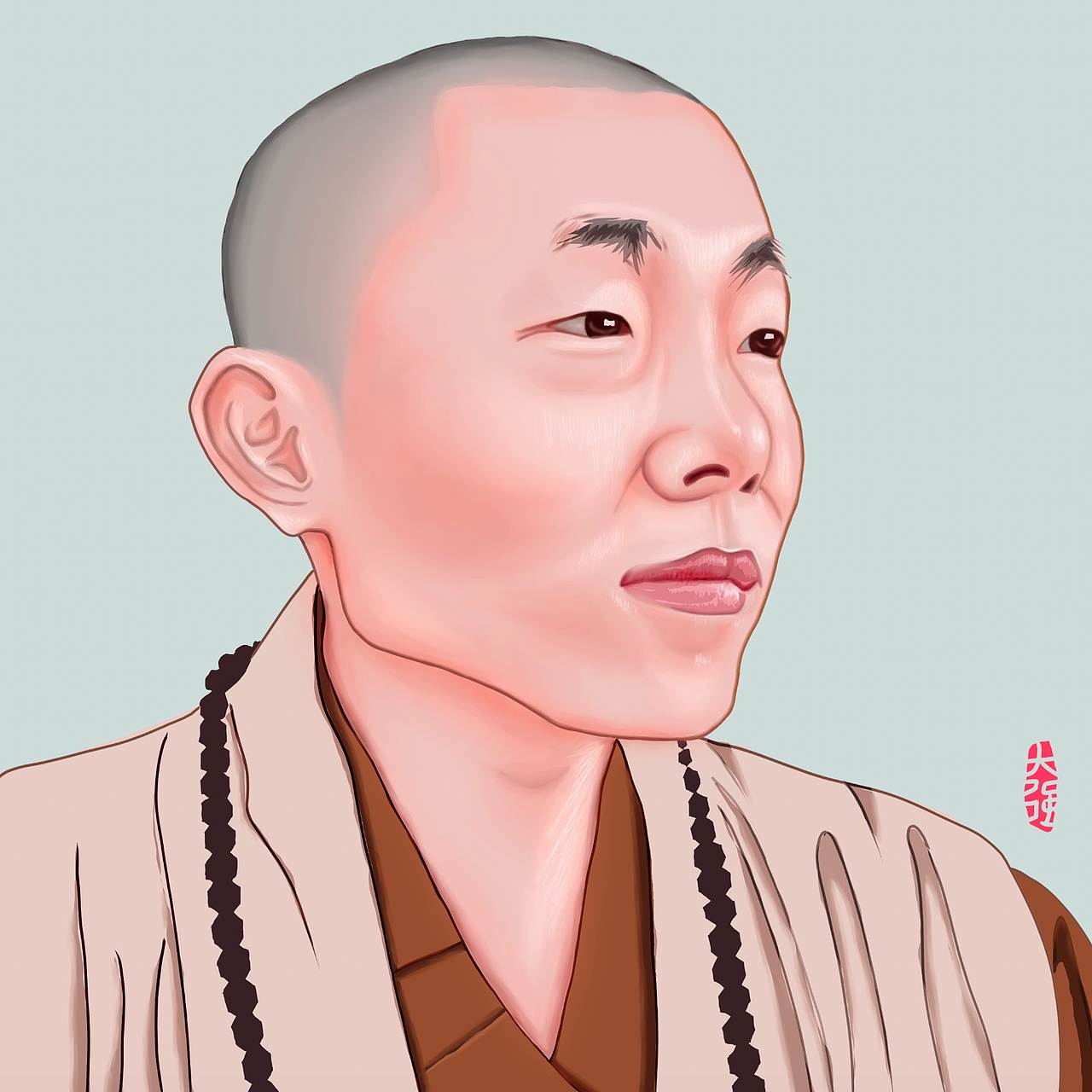 僧人肖像画   释大强 画