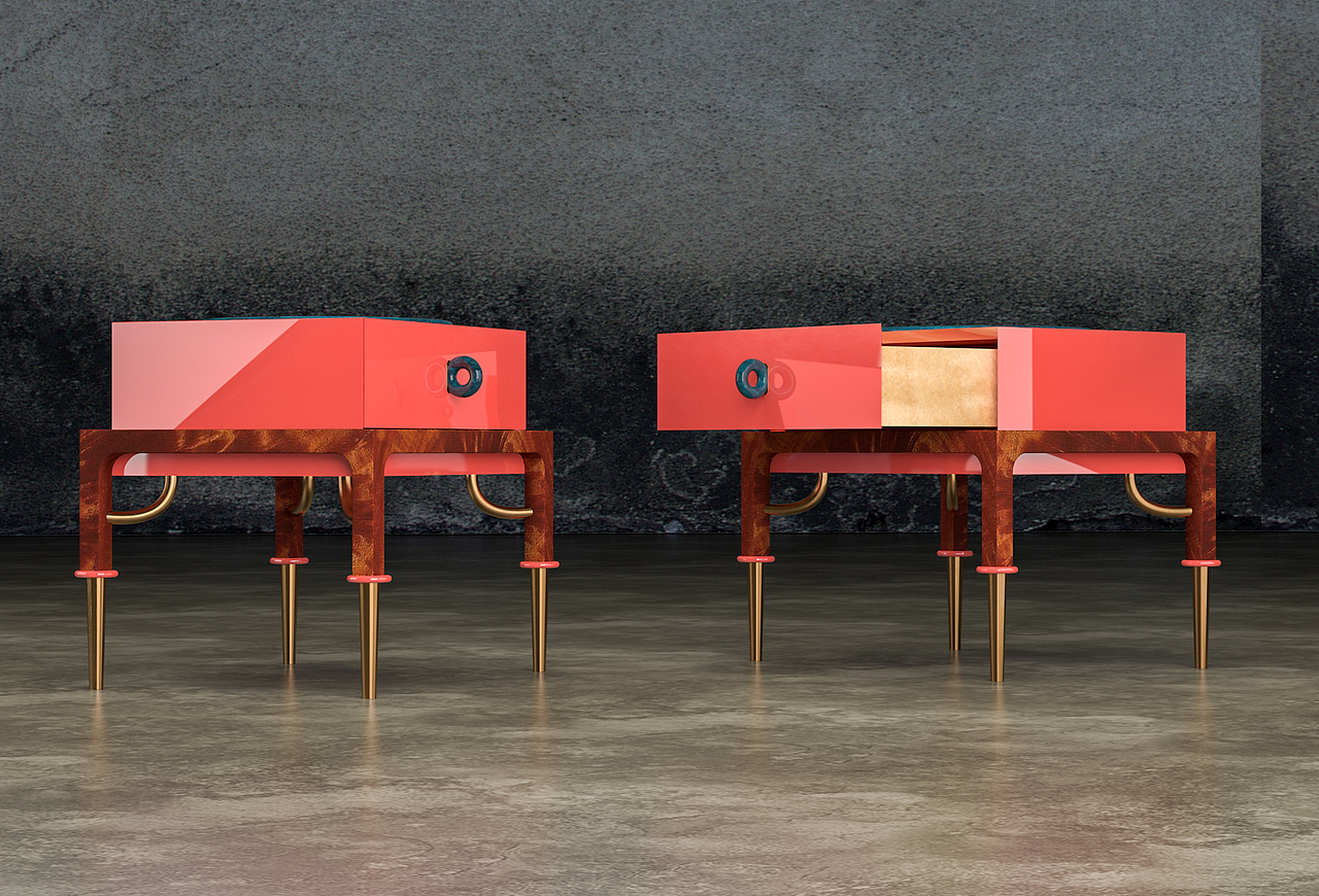 新中式概念家具品牌“谷㵹”产品设计-床头柜-月枝