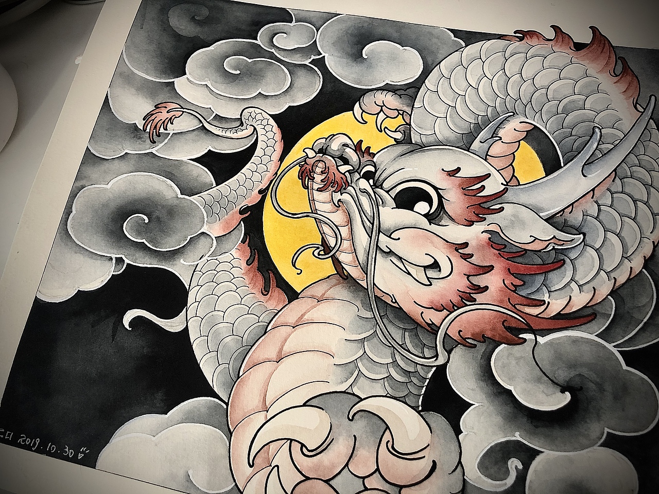 [纹身手稿]——小腿内侧包裹一条胖乎乎的大龙龙