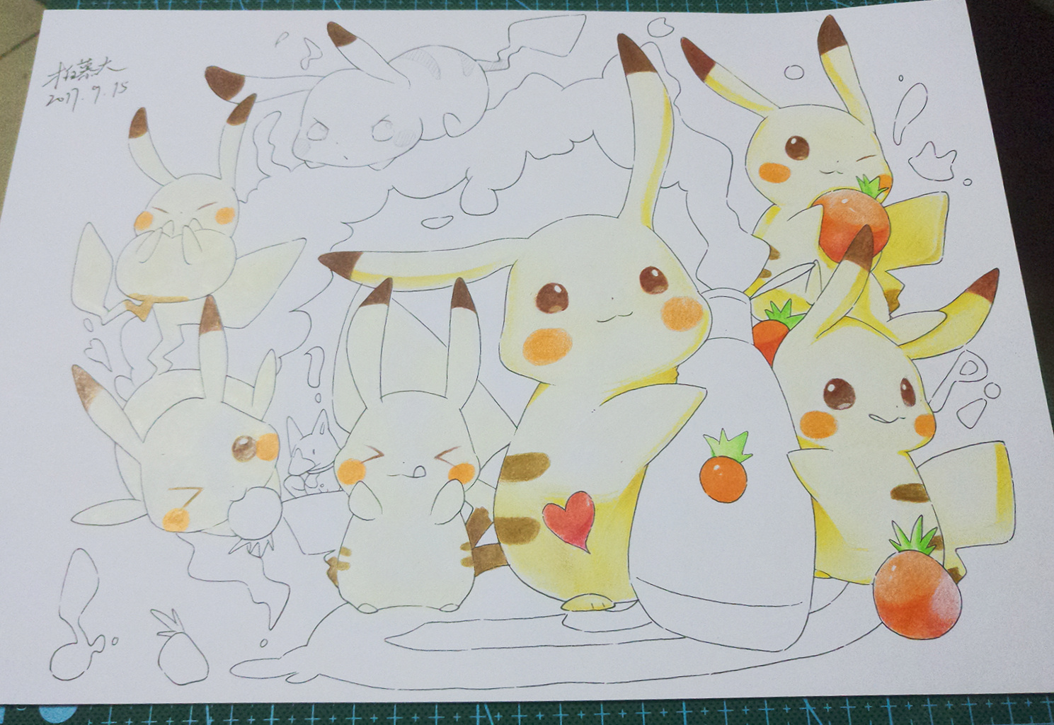 七只可爱的皮卡丘临摹