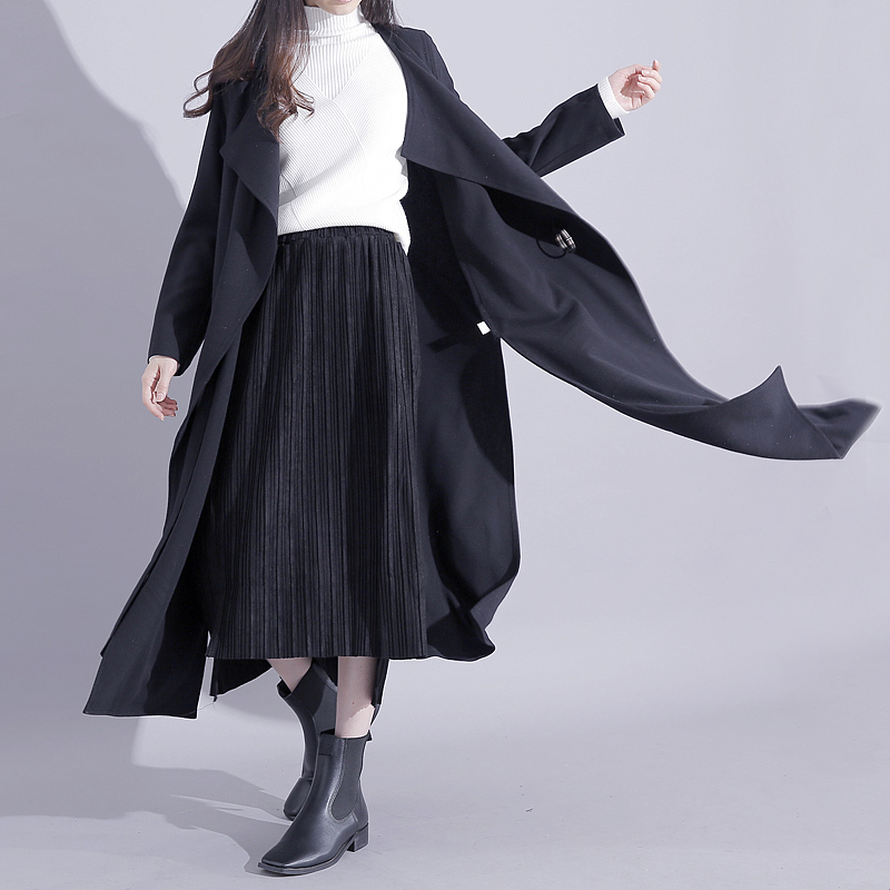 欧美秋冬新款自带气场风衣长款外套