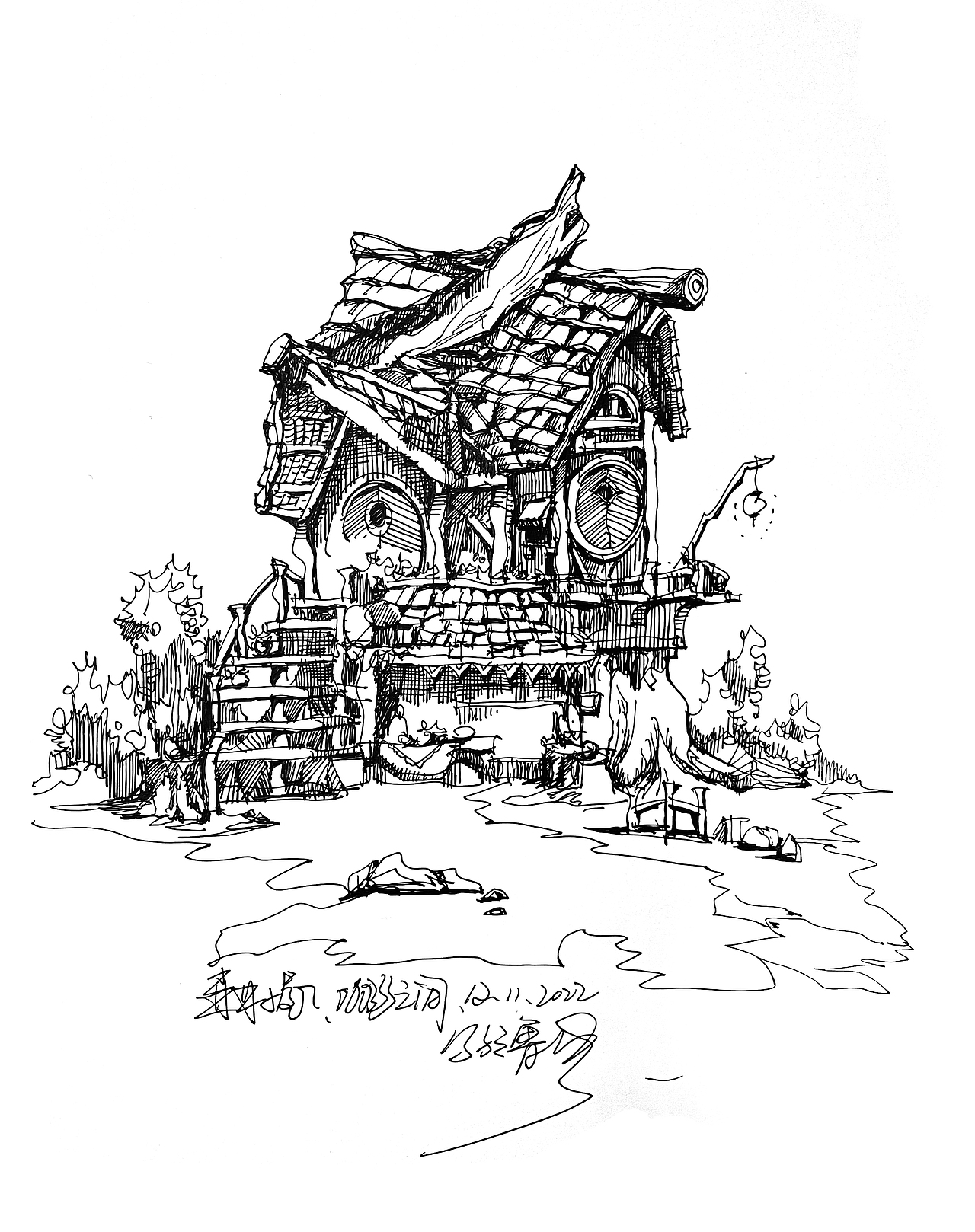 手绘森林小屋,关于园林。
