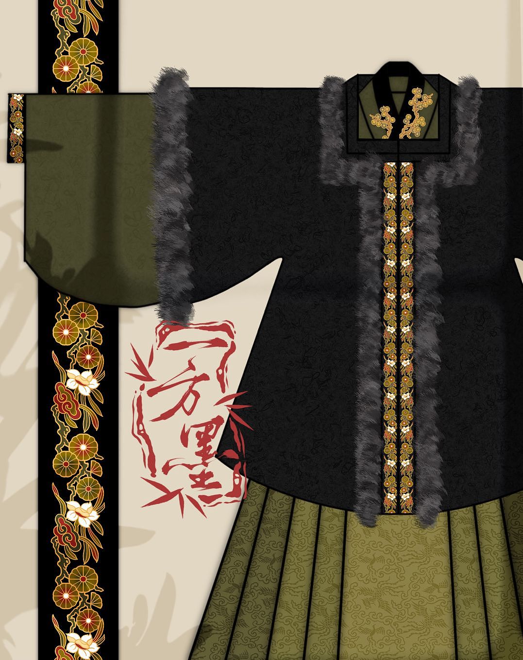松灵芝水仙元素明制汉服设计
