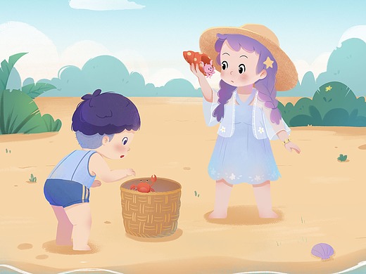 捡海螺的小女孩