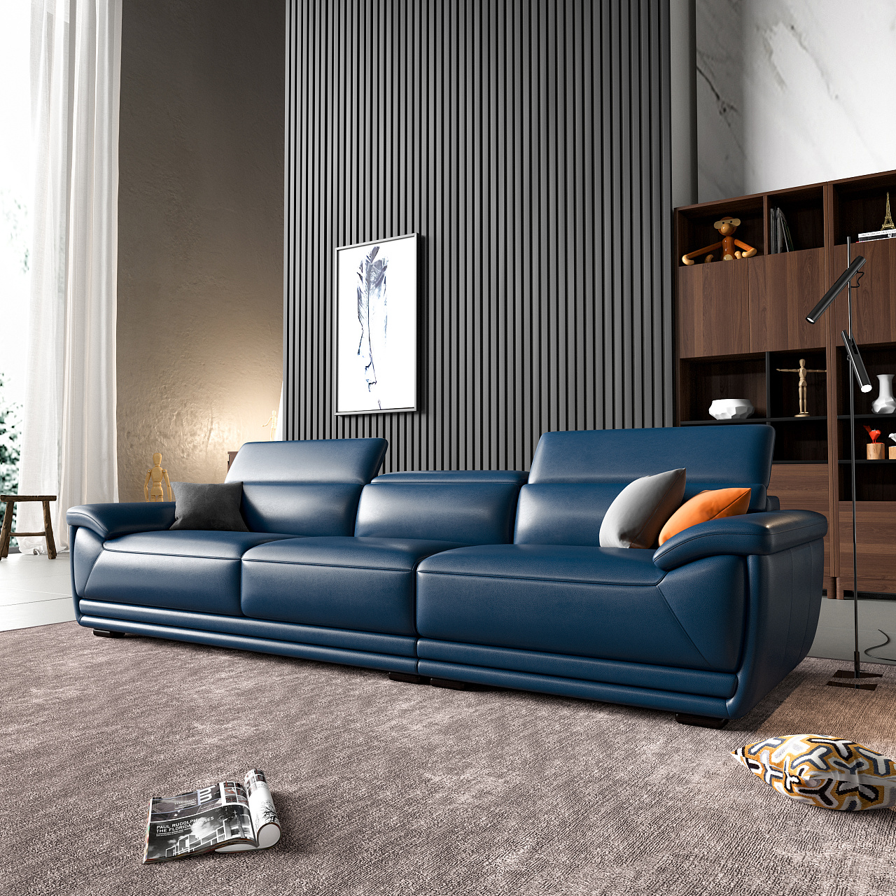 【客厅，软包沙发3D模型】-现代VR有灯光有贴图MAX2014客厅，软包沙发3d模型下载-ID996069-免费3Dmax模型库 - 青模3d模型网
