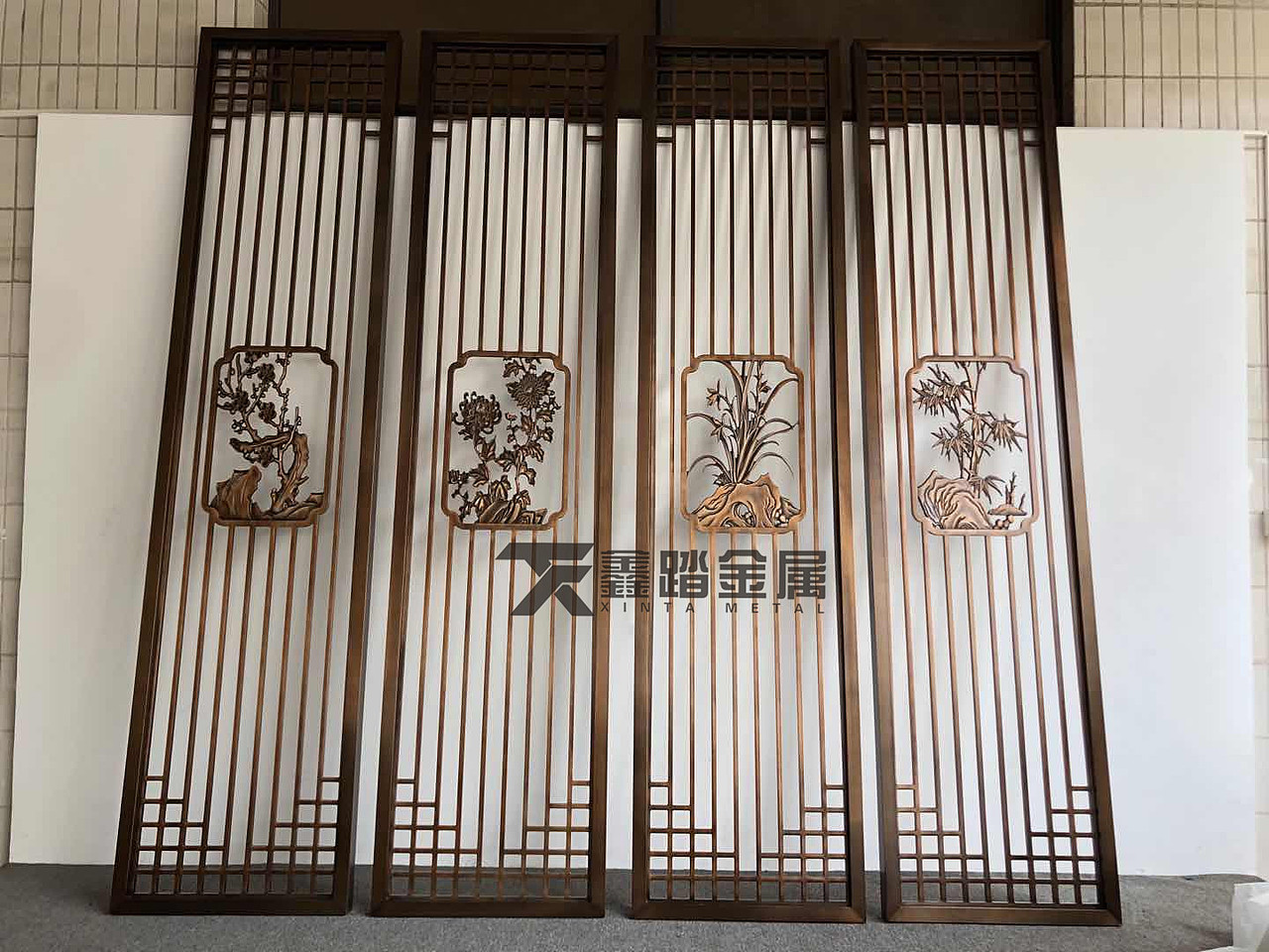 黄古铜铝板雕刻屏风浮雕隔断、非凡精雕传统文化韵味