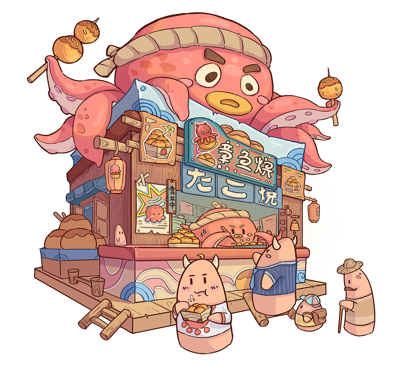 章鱼小丸子插画