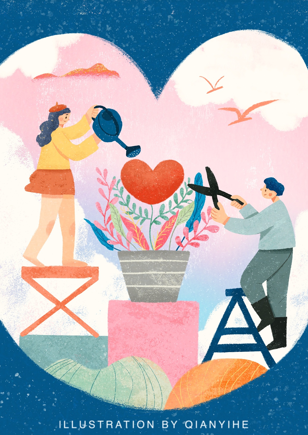 浇灌爱的小花-七夕|插画|创作习作|千一禾 - 原创作品 - 站酷 (zcool)