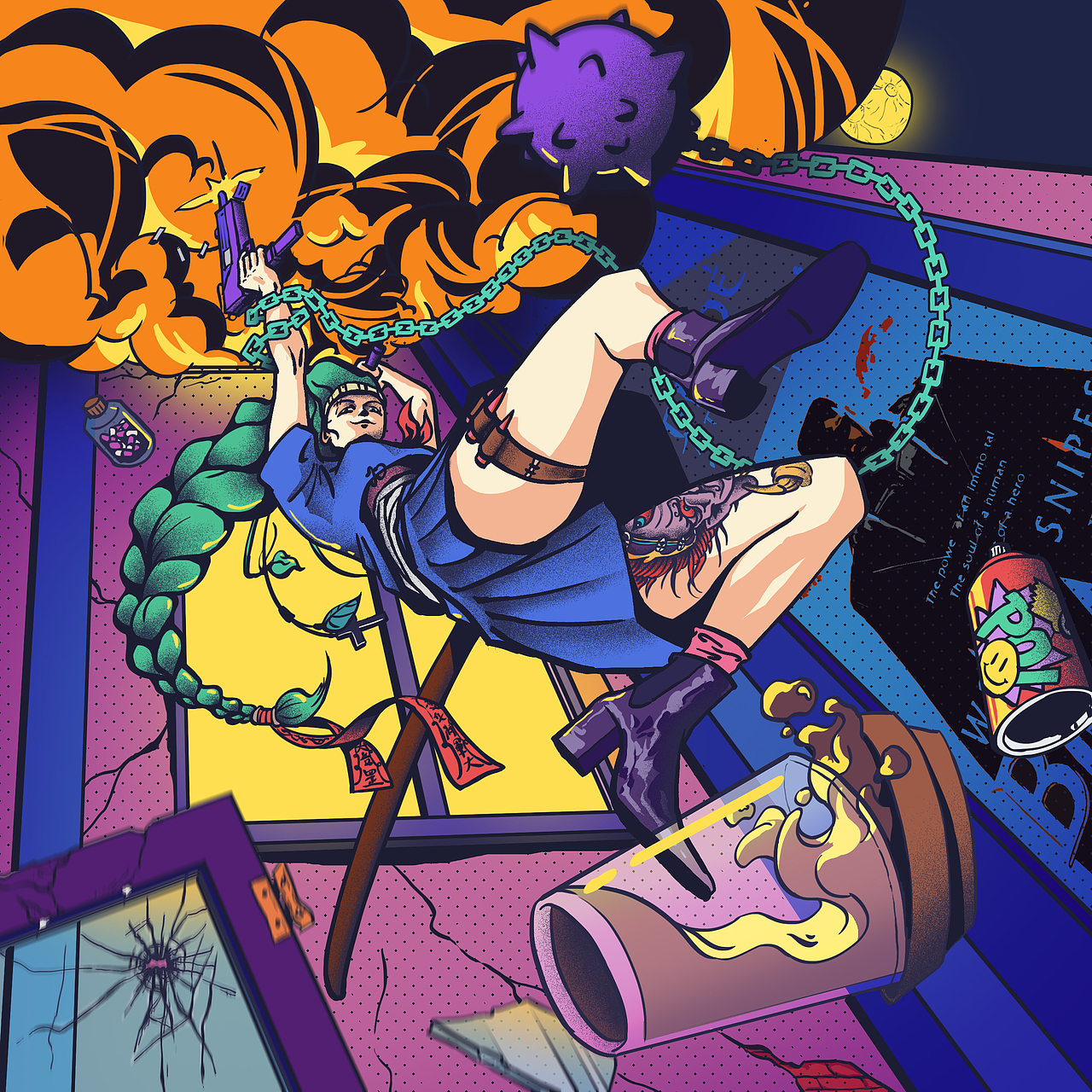 人物、背景字小练习（图ZMjM0NDEzMDY4） - 新锐潮流插画 - 站酷设计师草菅_原创素材 - 站酷ZCOOL