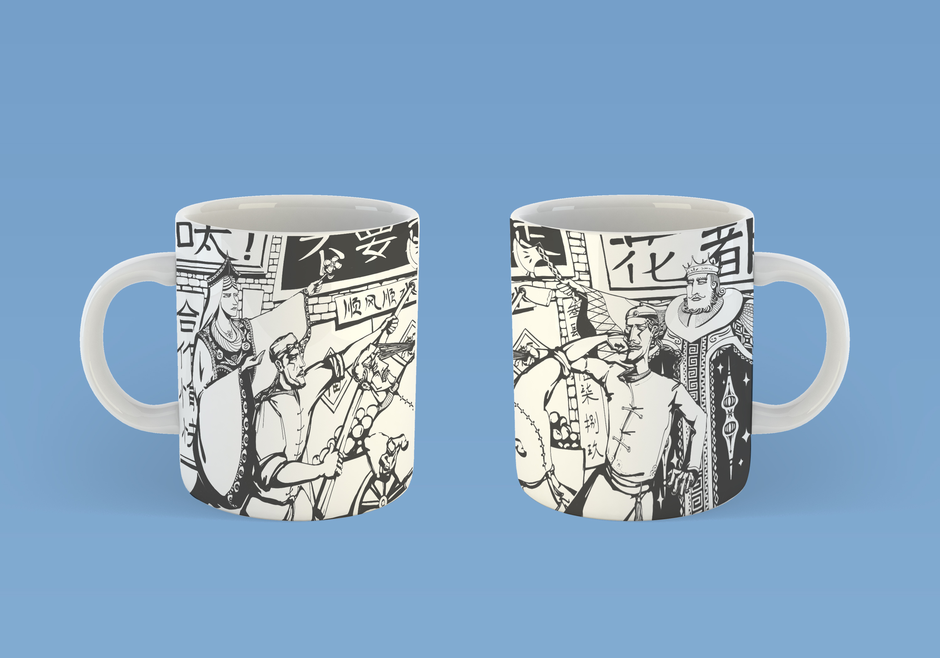 斗地主主题瓷杯插画图案