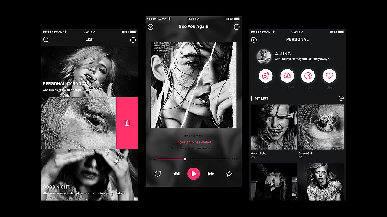 音乐app界面 界面配色练习习作 酷黑版