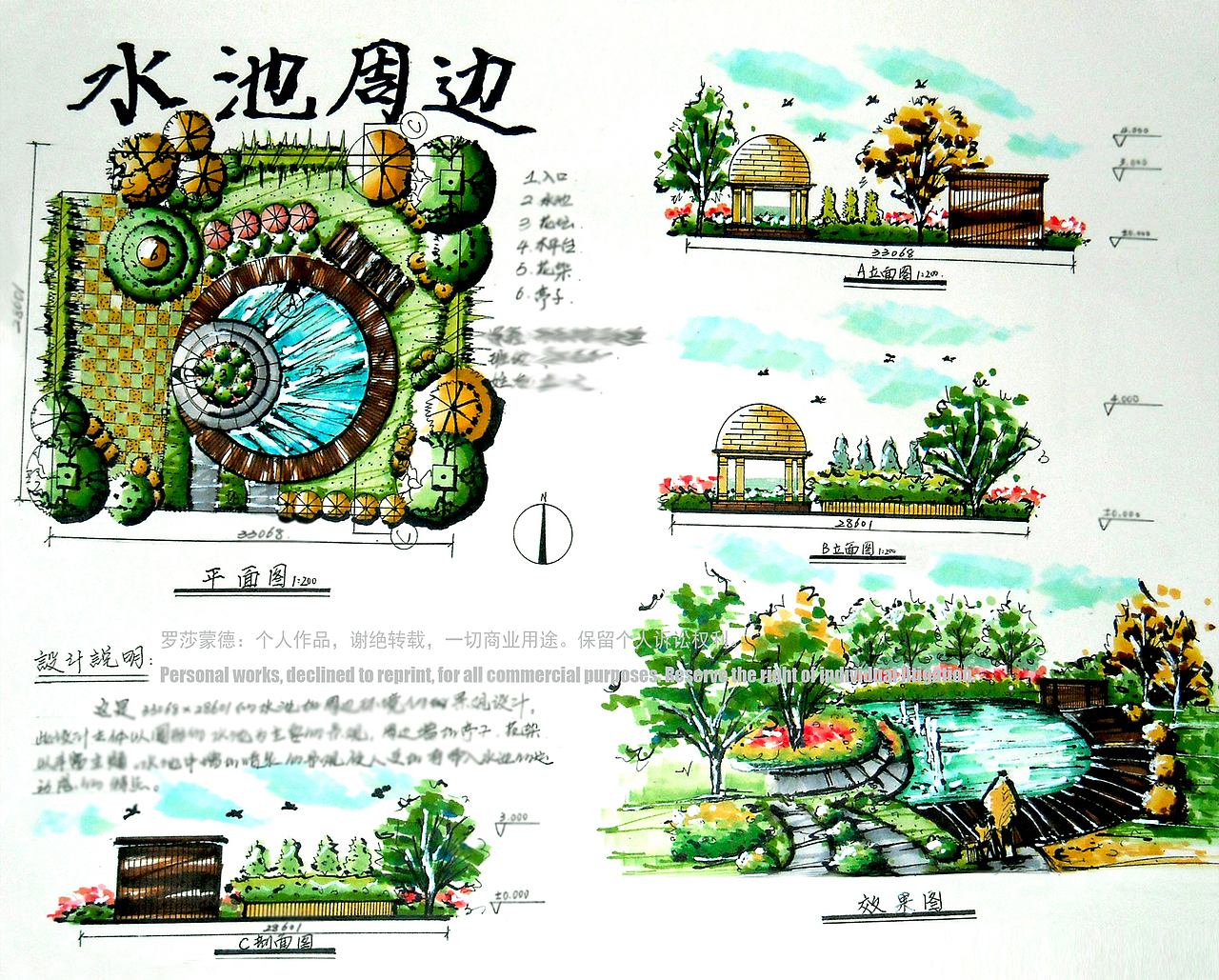 马克笔建筑手绘【水池周边】（图ZODAwOTY1MDg=） - 绘画 - 站酷设计师应依恬原创素材 - 站酷ZCOOL