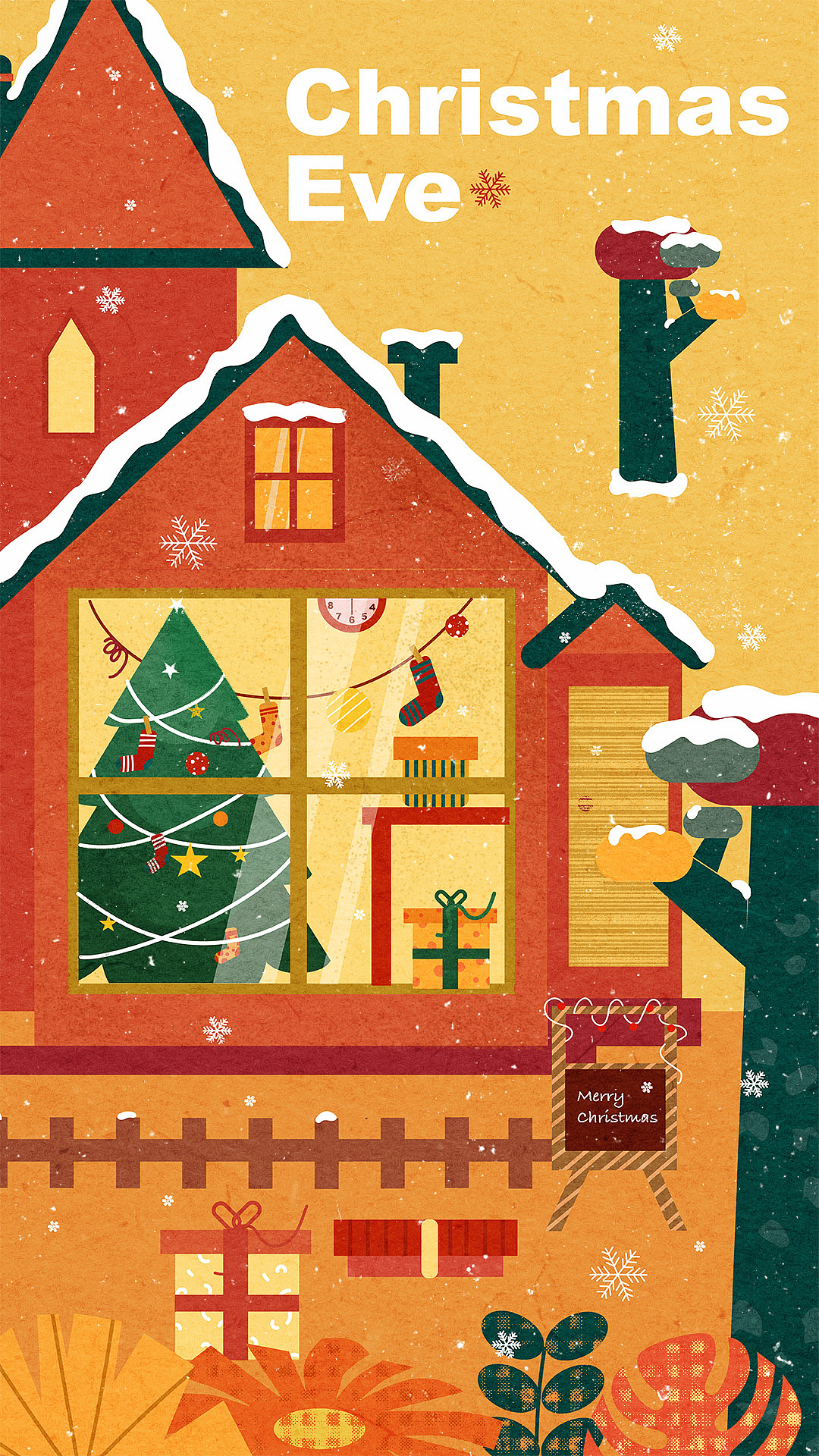 平安夜圣诞节扁平插画