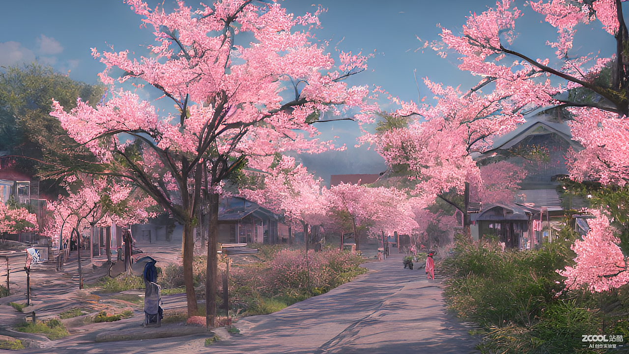 #AI创作实验室#桃花小镇的清晨（图ZMzIwNzM1NjUy） - AI作品 - 站酷设计师Z212078077原创素材 - 站酷ZCOOL