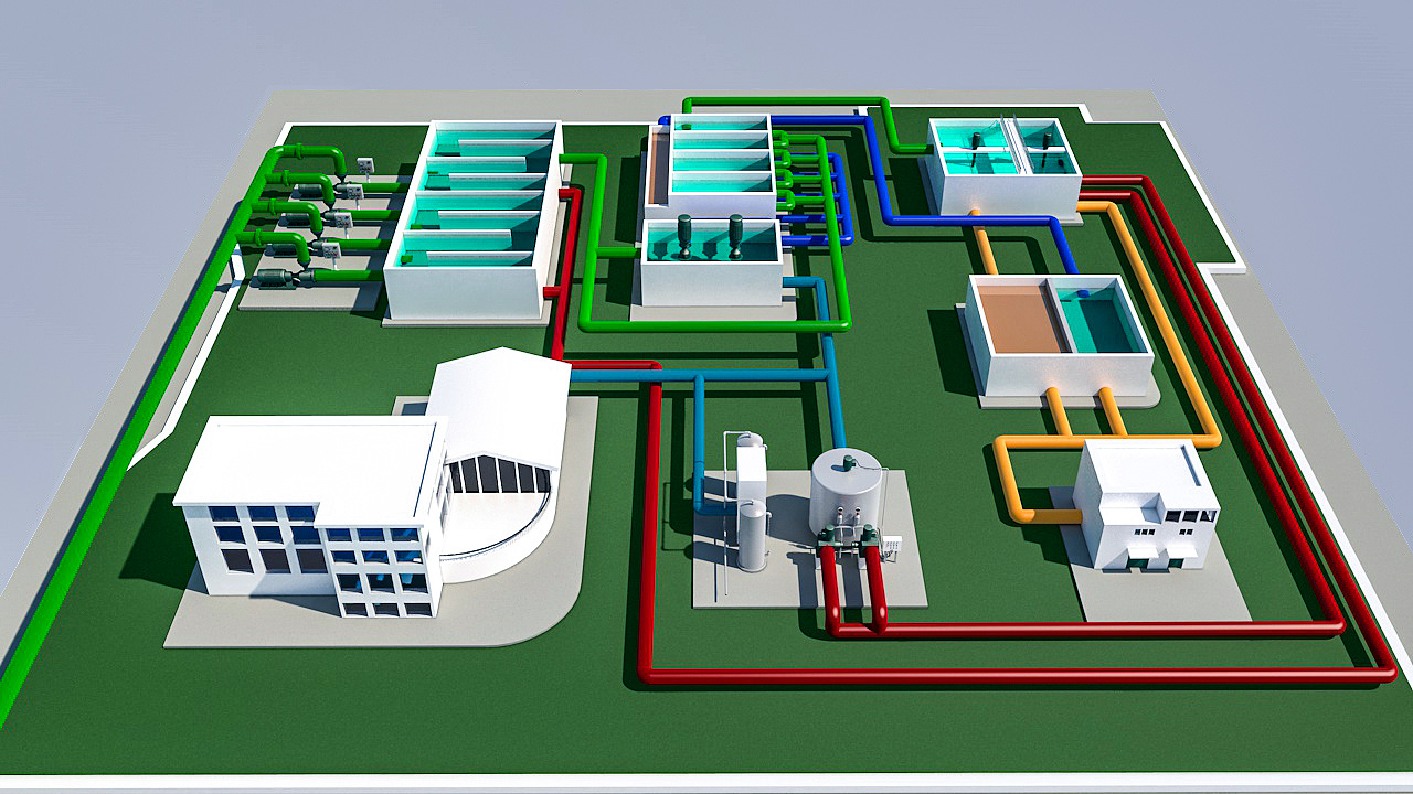 水处理工艺流程图|三维|场景|伊人河畔 - 原创作品 - 站酷 (zcool)