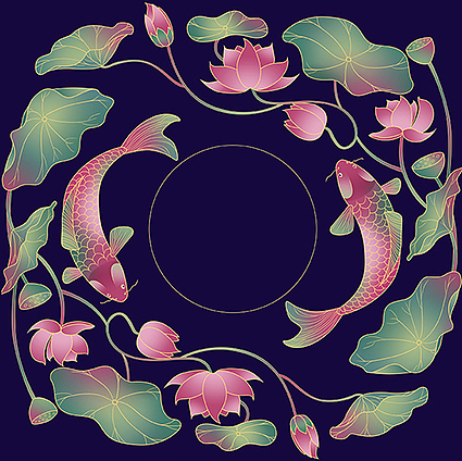 财-鱼结合传统的荷花纹