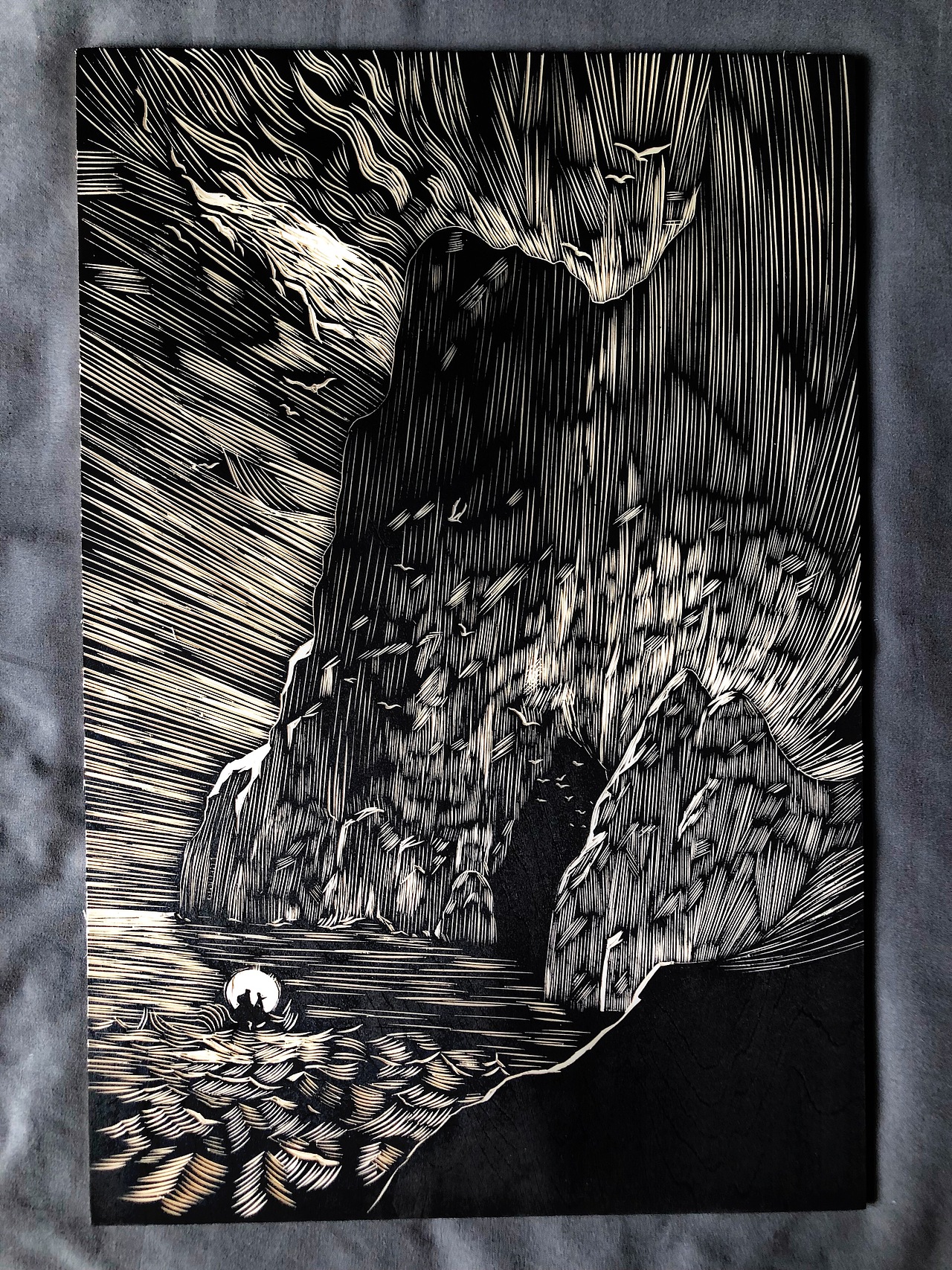 手工雕刻黑白木版画探险