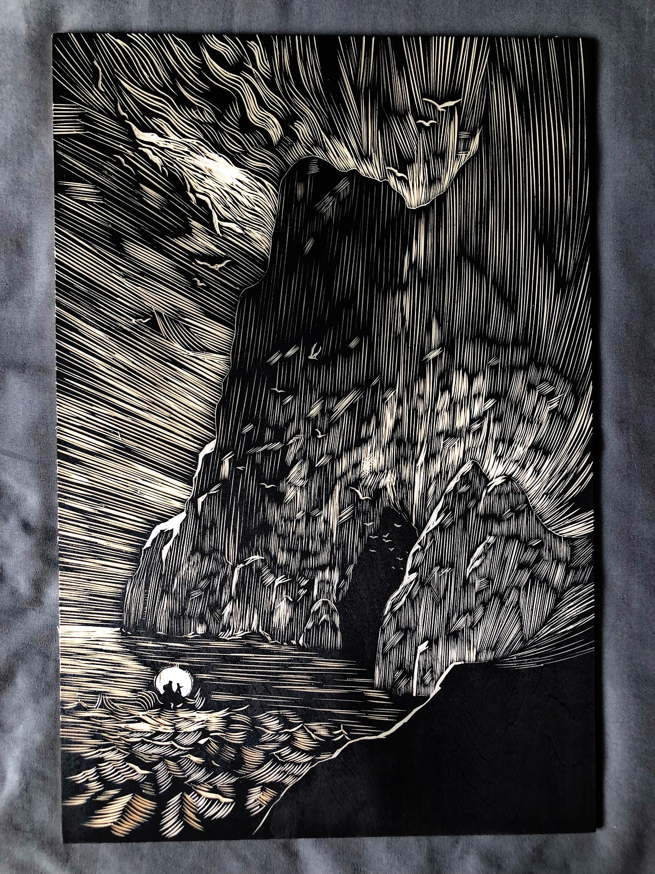 手工雕刻黑白木版画探险