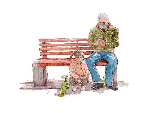 水彩畫 | 延安西北局廣場 ，《爺孫》。（個人主頁-ZNDQyNDk5Njg=） - 繪畫 - 站酷設計師林乃舟原創(chuàng)素材 - 站酷ZCOOL