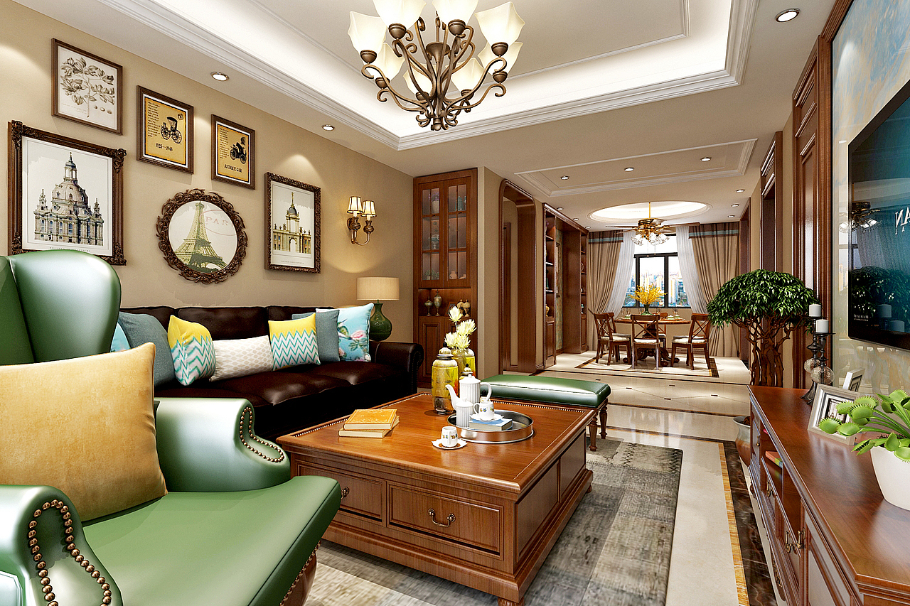 嘉祥玉兰花园126平美式风格效果图