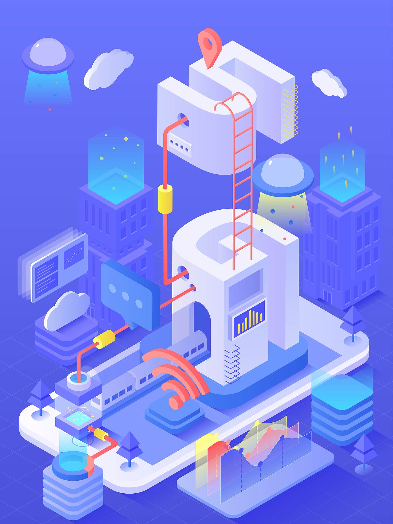 5g信息化2.5d插画