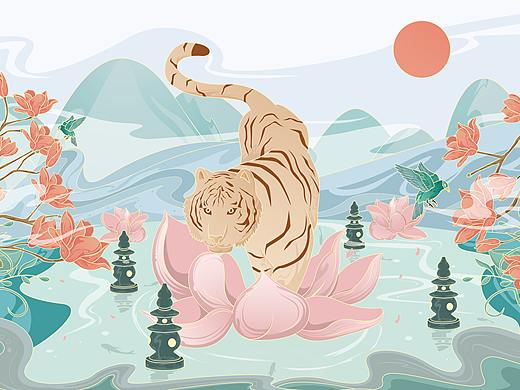 虎年春天国风插画